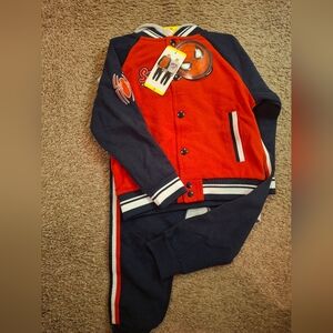 Cute Brand New Marvel Red & Navy Spider Patch Varsity Jacket Set Size 5